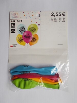 5 Stück Luftballons Durchmesser 27 cm Ballons Wow Oops LOL! Crash! Blau Grün Rot