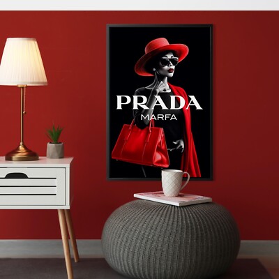 Wandbild Leinwand mit Rahmen , PRADA Luxus Marke Frau , Kunst Home Dekoration