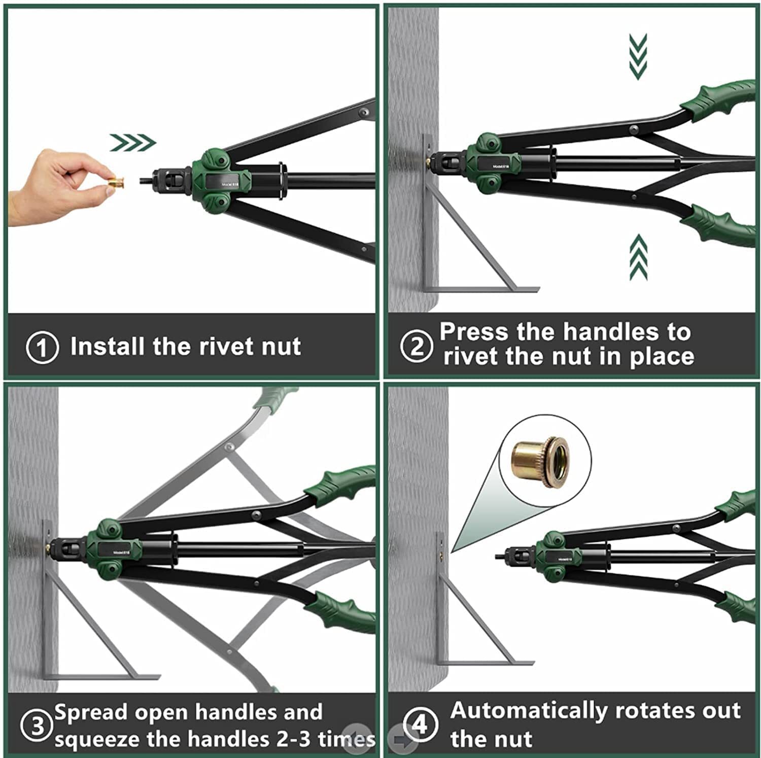 Rivet Nut Tool Auto Release Rivnuts Kit 17"120 PCS Rivnuts 14 Metric