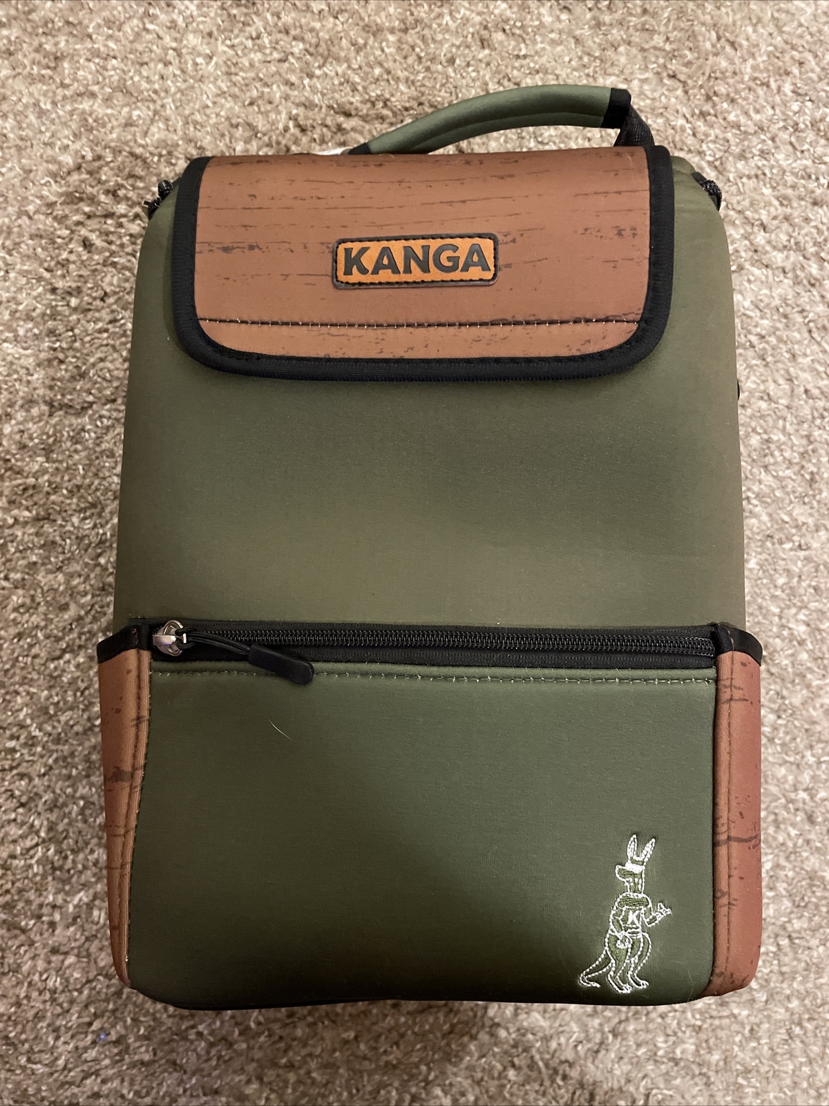 Kanga The Pouch 12can Cooler Olive Green & Brown Cold Day Trip Lunch