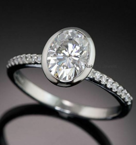 Einfassung 2,00 ct Ovalschliff Moissanit Solitär Verlobungsring massiv 14 K Weißgold - Bild 4 von 7