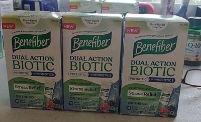 3x 18 Benefiber Dual Action Prebiotic Probiotic Stress Relief Stick Packs 12/25