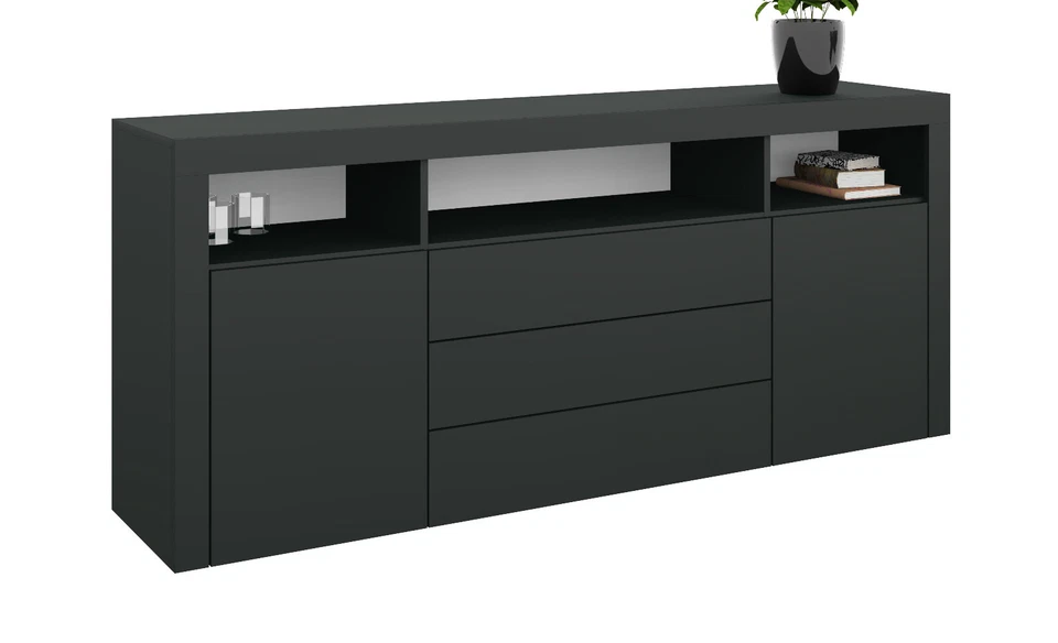 Sideboard 166cm Kommode Weiß Hochglanz Schwarz Beton Schrank Anrichte SANTA FE - Bild 4 von 4