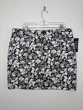 NWT Chaps Skirt 16 Blue White Floral Mini 100 Cotton Pockets
