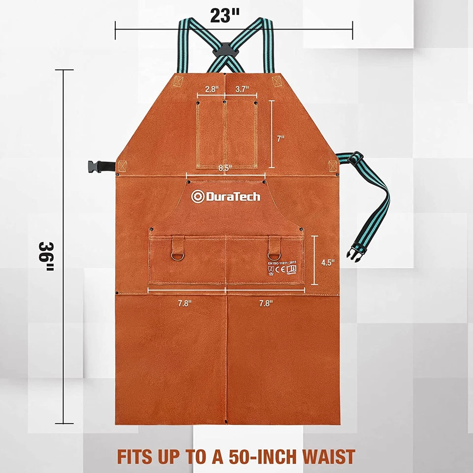 DURATECH 36" Leather Apron Welding Apron Heat Flame Resistant Work Apron 6Pocket - Image 2 of 4