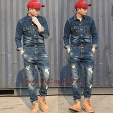 Mens Denim Jumpsuits Overalls Jeans Casual Work Pants Playsuits Dungarees Hot