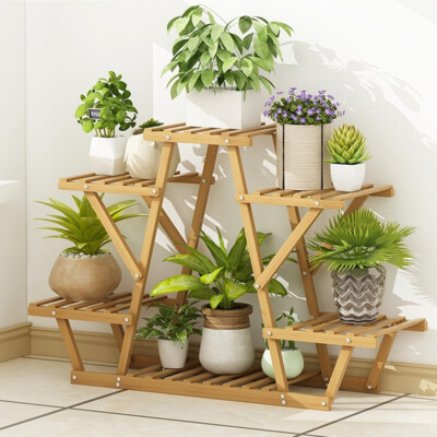 Durable Multi-tier Planter Stand Pine Wood Flower Pot Plant Rack Indoor  Outdoor | eBay