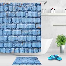 Blue Wall Waterproof Bathroom Polyester Shower Curtain Liner Water Resistant
