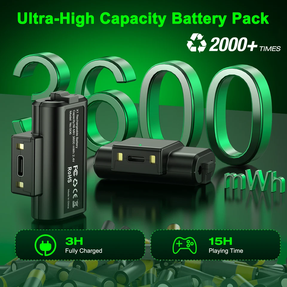 Аккумулятор 2*3600 мВтч для контроллера XBox One|серии X S двойная зарядная док-станция - Изображение 2 из 4