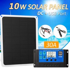 10W Solar Panel Kit Trickle Charger Battery Controller Maintainer Boat RV Car US