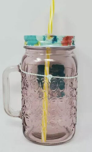 The Pioneer Woman Sunny Days 32oz Mason Jar With Handle Lid & Straw Pink Color - Picture 2 of 10