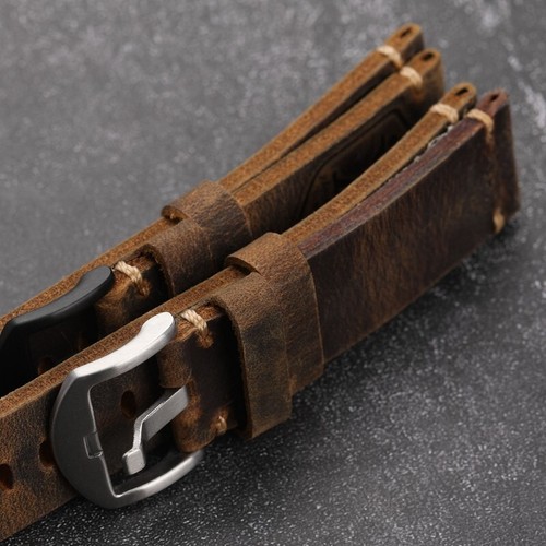 Correa de reloj italiana premium de cuero grueso hecha a mano 22 mm Flottiglia marrón plata - Imagen 3 de 3