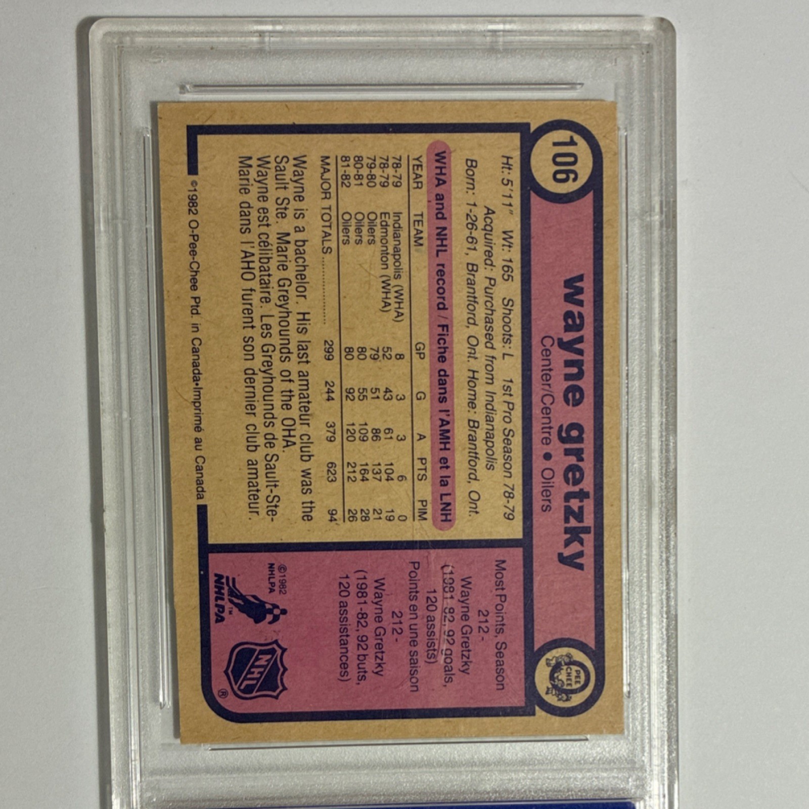 O-Pee-Chee 1982-83 Wayne Gretzky #106 PSA 4 Edmonton Oilers Ice Hockey view 5