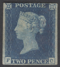 SG 5 1840 2d blue plate 1 lettered FC. A scarce mounted mint example. 4 close...