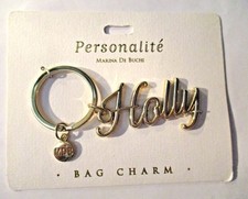 Personalite Marina De Buchi Bag Charm "HOLLY" in Script Key Ring Gold Color
