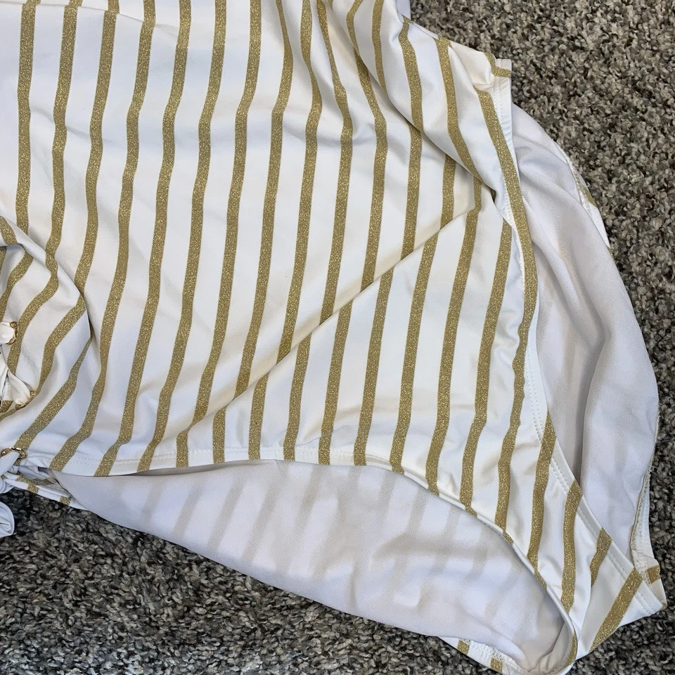 Traje de baño Lauren Ralph Lauren a rayas dorado blanco con un hombro talla grande 20 W Foto 4 de 4