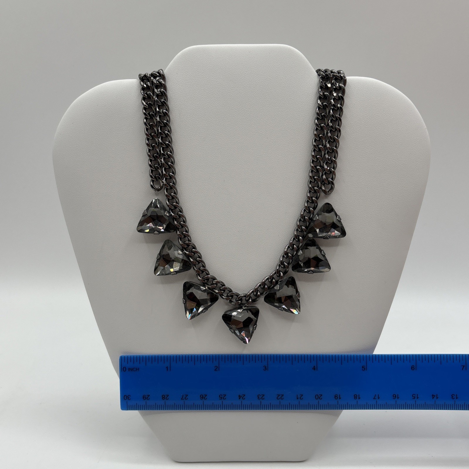 Triangular Rhinestone Necklace Double Chain Chunk… - image 6