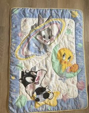 Vintage Looney Tunes Space Crib Blanket Quilt Comforter Tweety Sylvester 43x31