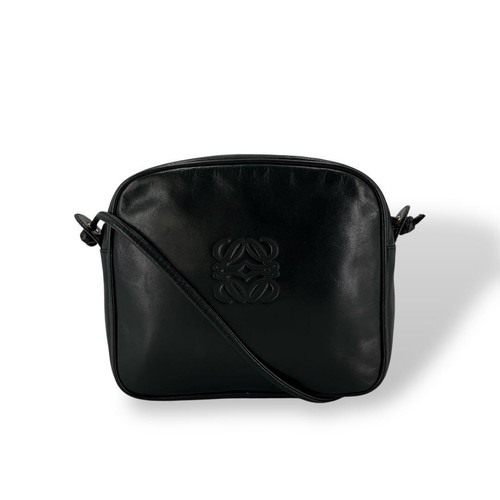 Old Loewe Shoulder Bag Camera Bag Anagram Leather Black Women Used Authentic F/S