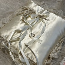 Vintage Wedding Satin Ivory Ring Bearer Pillow Floral Lace  Handmade Garter Set