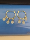 Vintage 14k.Yellow Gold Jade Ball Dangle Hoop  Pierced Earrings 2.4 Grams — photo 4