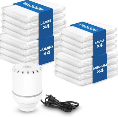 Vakuumbeutel Für Kleidung Mit Elektrischer Luftpumpe, 16Er Pack (4 Jumbo/4 Groß/