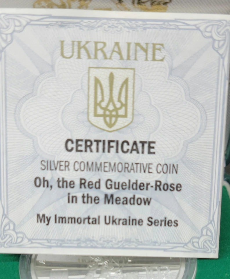 Moneda de plata Ucrania 2022 de 1 oz 'Oh The Red Guelder-Rose In The Meadow' certificado de autenticidad a prueba Foto 3 de 4