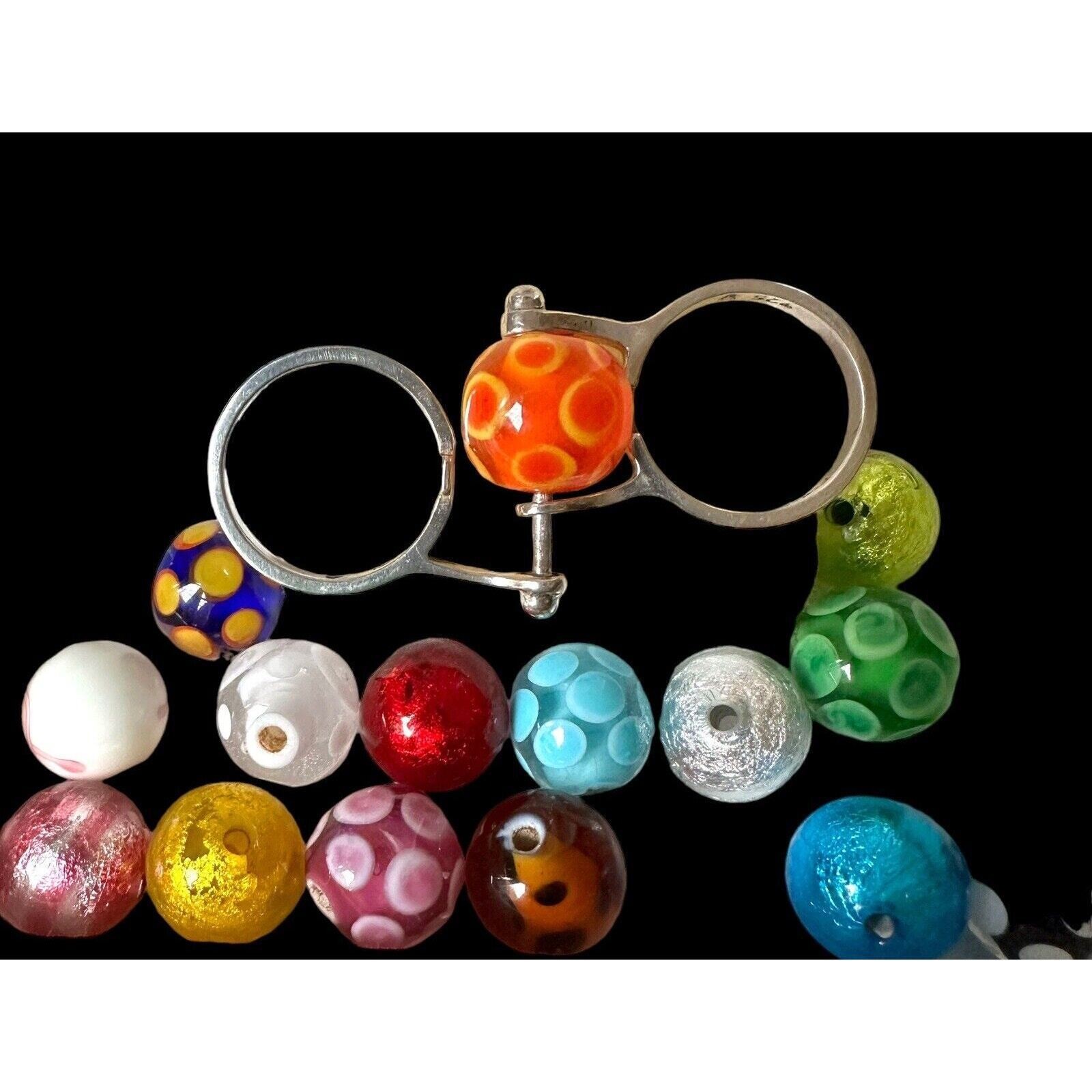 Original Sterling Interchangeable Bead Ring With 14- 8mm Venetian Beads NIB SET