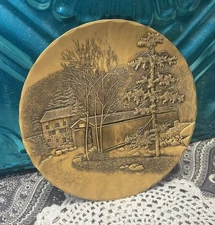 Vintage 1980’s Bronze Plate Covered Bridge