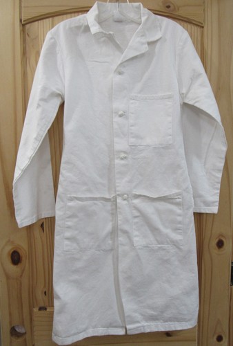Lab Coat Long Jacket Mens 30 White 100% Cotton Medical Doctor Pockets 22-2WT