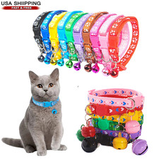 Adjustable Cat Collar with Bell Cute Paw Print Pendant Breakaway Safety Buckle