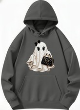 Cute Ghost With Bow Handbag Hoodie Halloween Cartoon Unisex Pullover Sweatshirt