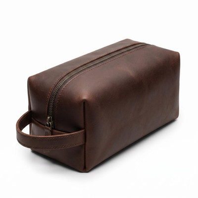 Genuine Buffalo Leather Toiletry Bag Travel Dopp Kit Unisex Gift Shaving Case