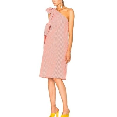 MSGM One-Shoulder Dress with Red and White Stripes size 40 us s/6