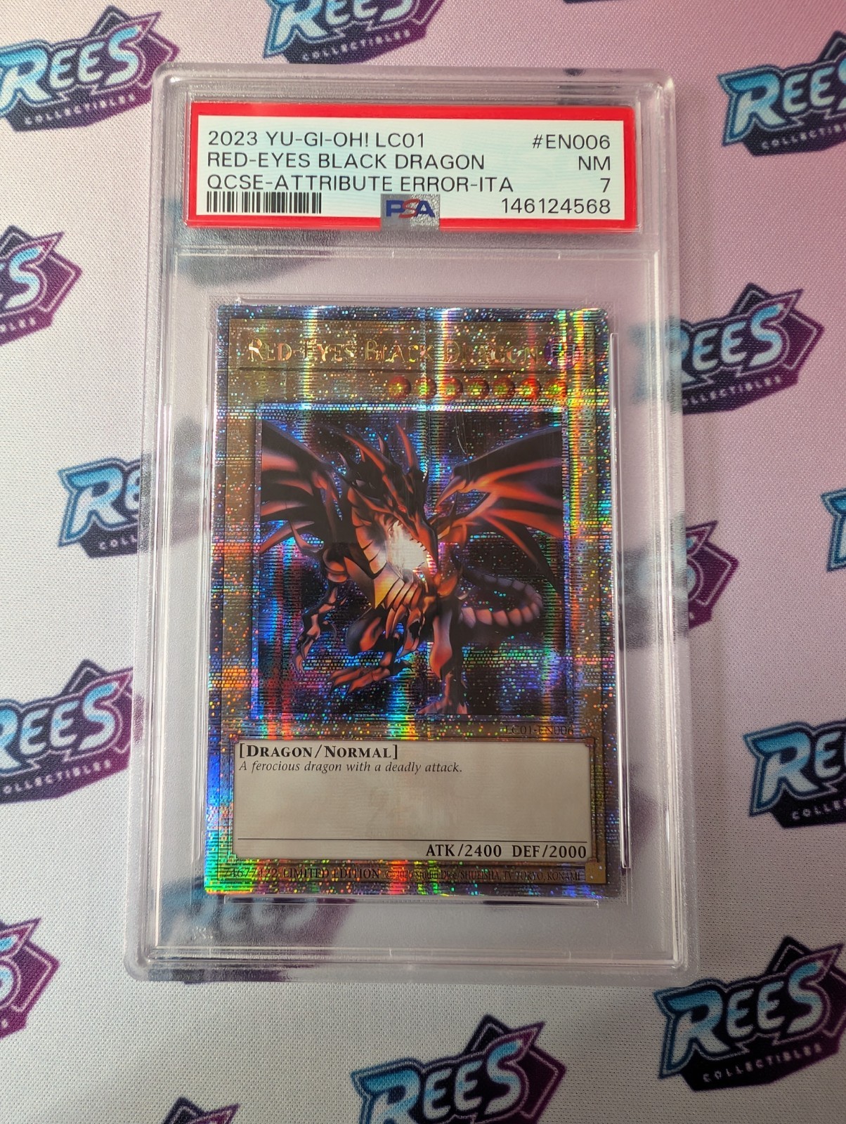 PSA 7 Yu-Gi-Oh! Red-Eyes Black Dragon LC01-EN006 Quarter Century 25th Error-ITA