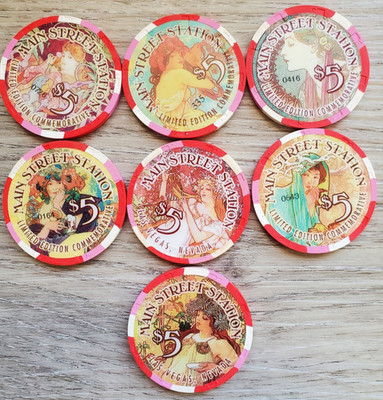 $5 Las Vegas Main Street Station Mucha Casino Chip Set of 7 - Uncirculated