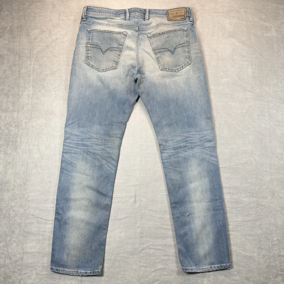 Jeans Diesel Hombre 34x32 Lavado Claro Waykee Pierna Recta Elastizados Desteñidos Italia 084DF Foto 4 de 4