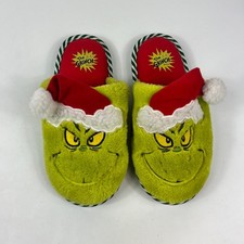 The Grinch Dr. Seuss Women  s Slippers S 5-6 Faux Fur Green Santa Holiday Shoes