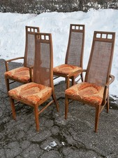 Mid Century Modern Basic Witz Dining Chairs Set of 4 Cane Back Walnut