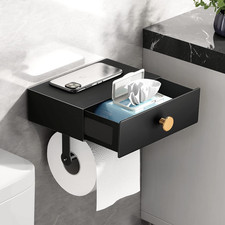 Toilet Paper Holder with Shelf Black Wipes Dispenser for Bathroom Stainless Stee