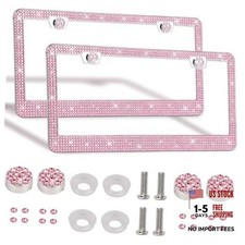 2 Pack Bling License Plate Frames Premium Sparkly License Plate Frame for Pink