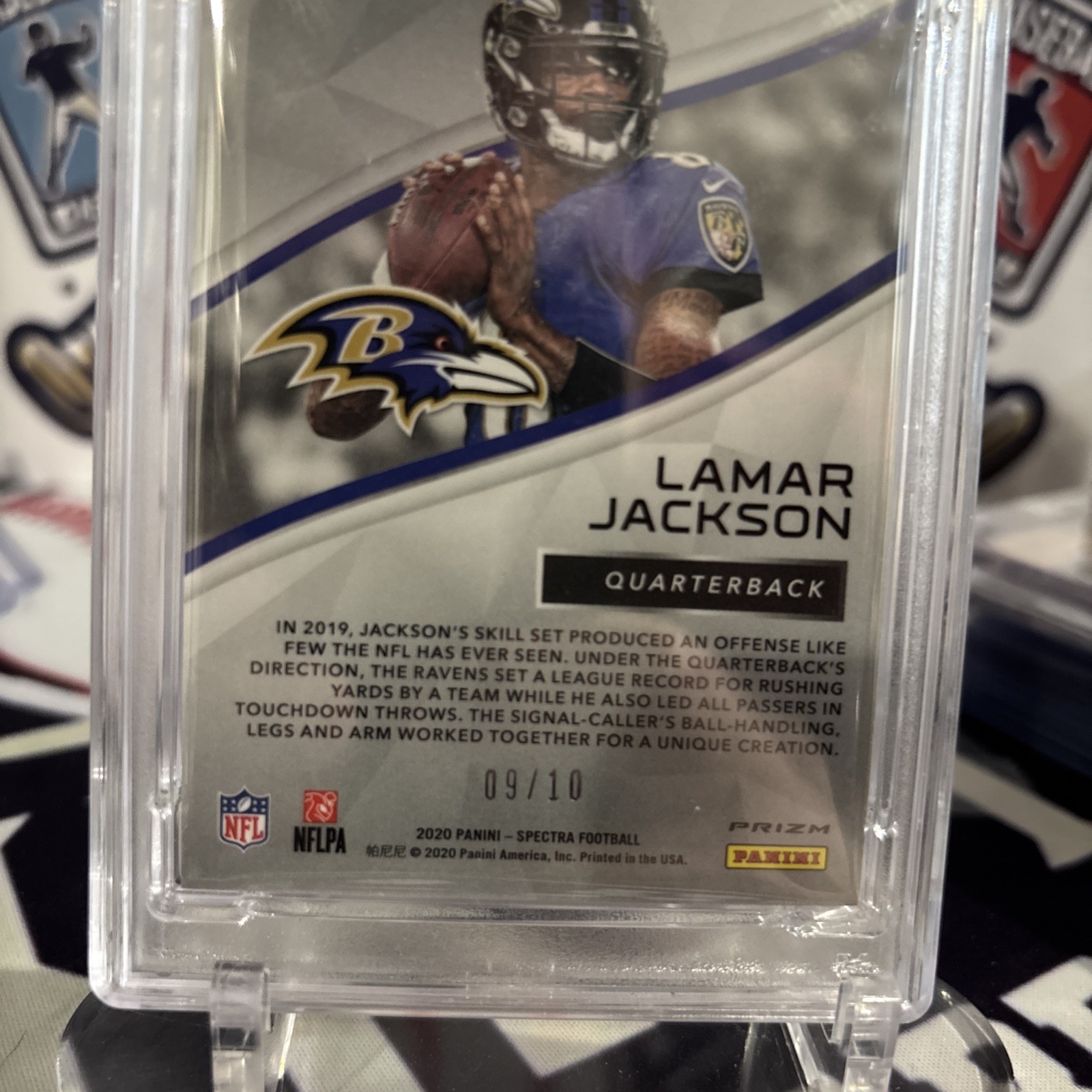 2020 Panini Spectra - Spectracular Neon Orange #1 Lamar Jackson /10 PSA 9 Ravens view 4