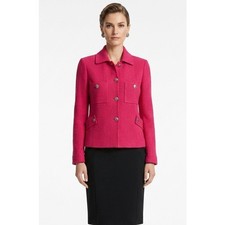 NWOT St. John Magenta Size 12 Wool Blazer Jacket Textured 3 Button Fuchsia 1295