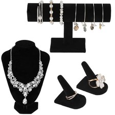 4 Pcs Velvet Jewelry Display Set Velvet Necklace Bust Holder Bracelet
