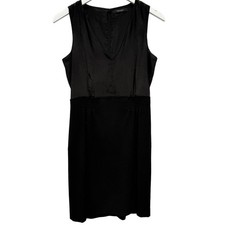Tahari Little Black Dress A Line Cocktail Sateen Sleeveless Size S V-Neck