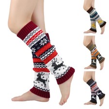 Womens Knitted Xmas Reindeers Sock Leg Warmers, Christmas Boot Cuffs Leg Sleeve