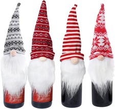 Christmas Wine Bottle Covers, 4 Pack Handmade Gnomes Wine Bottle Toppers Decorat