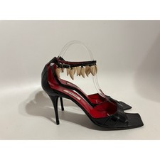Vtg Moschino Main Line Black Leather Faux Tooth Sandal Heels 39