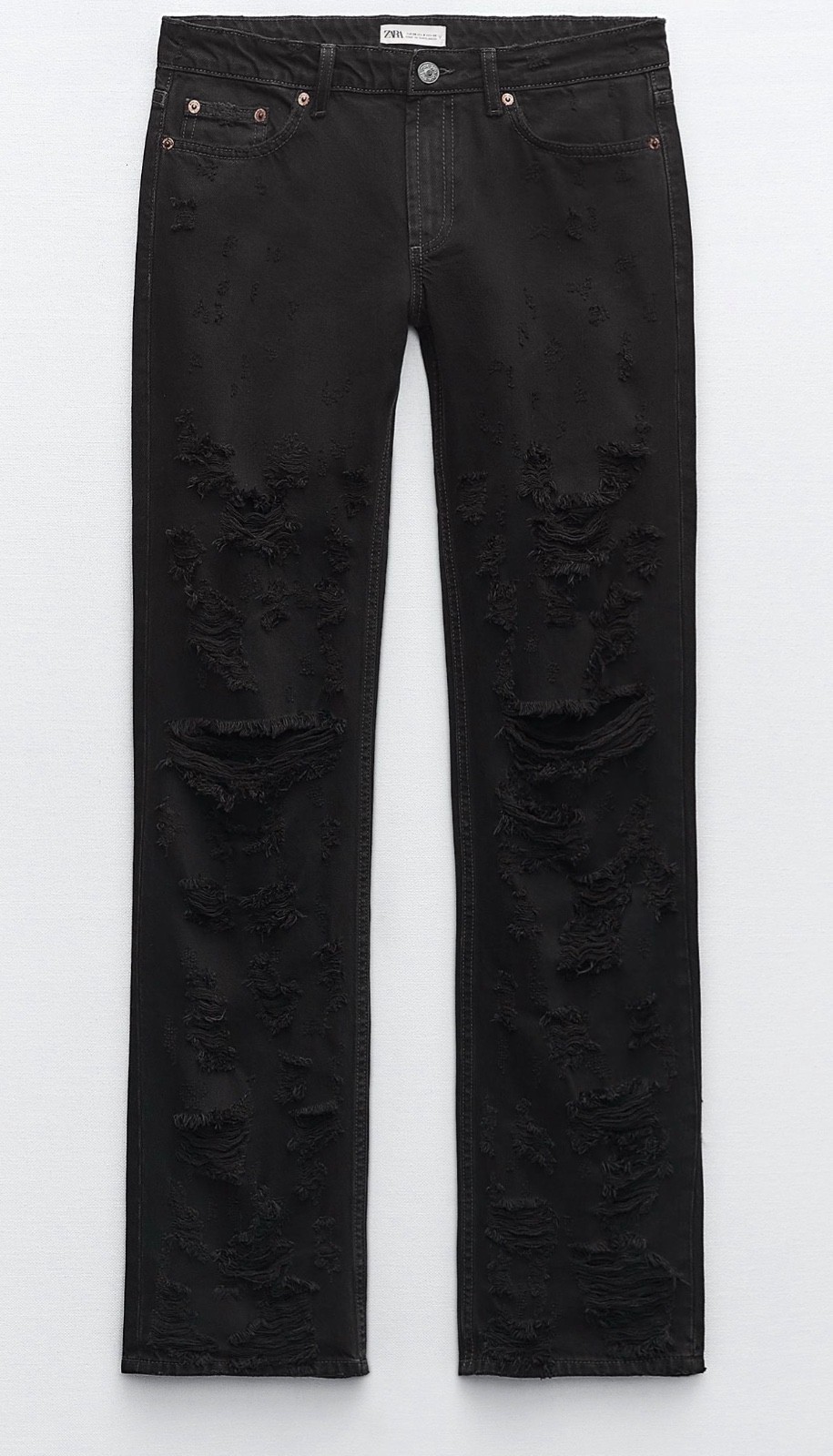 Zara Black Ripped Mid Rise Straight Leg TRF Jeans Sz 14 Ref.  2569/256