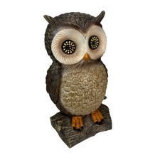 Solar Owl Garden Statue Light 11.75 in Hand Painted Resin Outdoor Decor